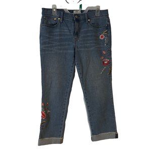 J Crew Jeans Slim Broken In Boyfriend Embroidered Cuffed Ankle J0749 Womens